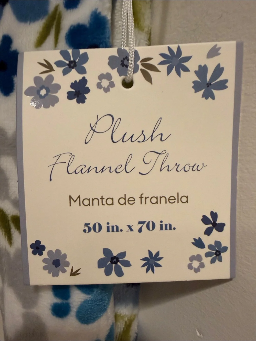 Lush Blue and White Floral Plush Throw